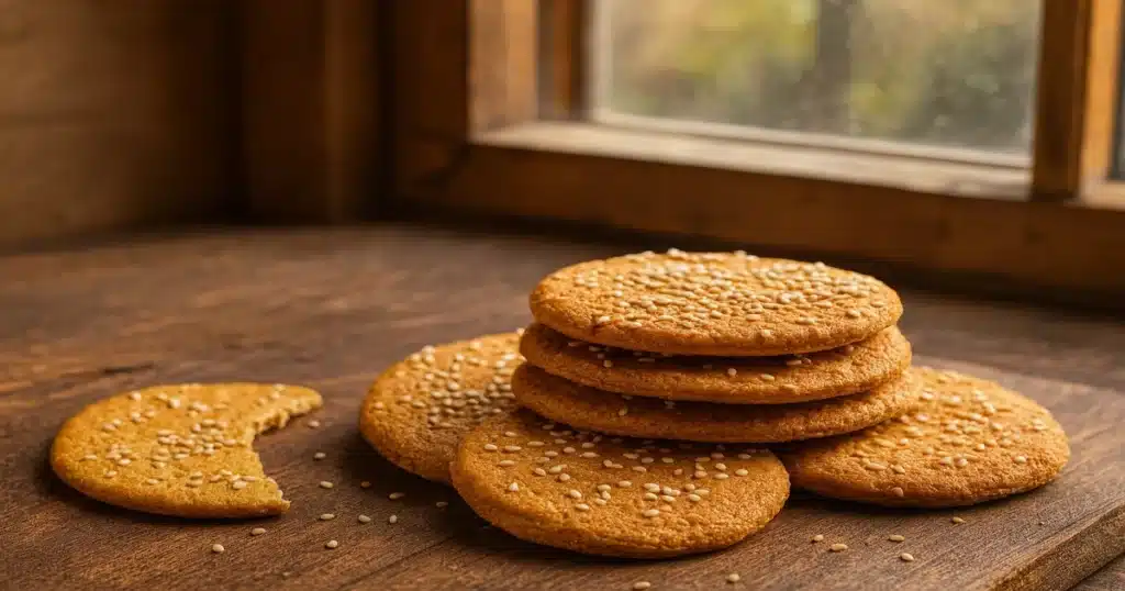 Freshly baked Guatemalan champurradas cookies with sesame seeds