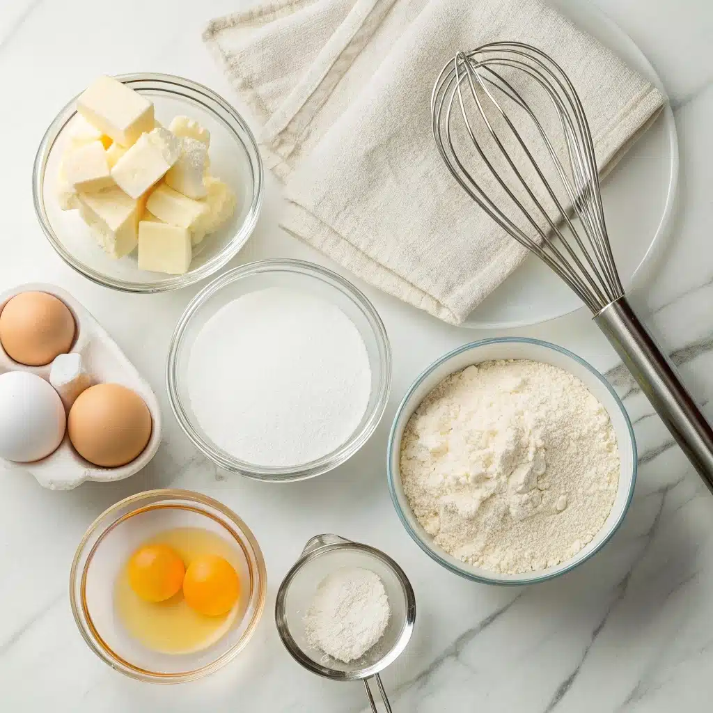 Bento cake ingredients on marble surface