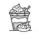 Line icon representing fusion and unique flavors desserts, featuring a layered dessert cup, a lightning bolt donut, and a plated dessert garnished with star anise.