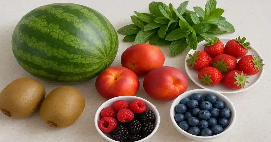 Ingredients for making a watermelon fruit cake