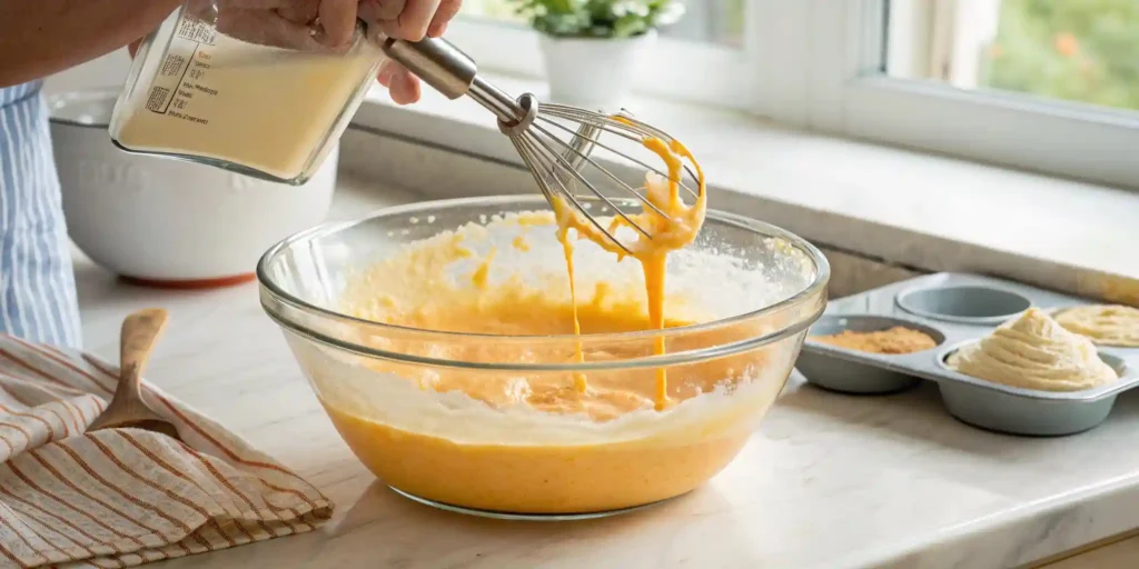 filling push pop molds with creamy orange sherbet mixture
