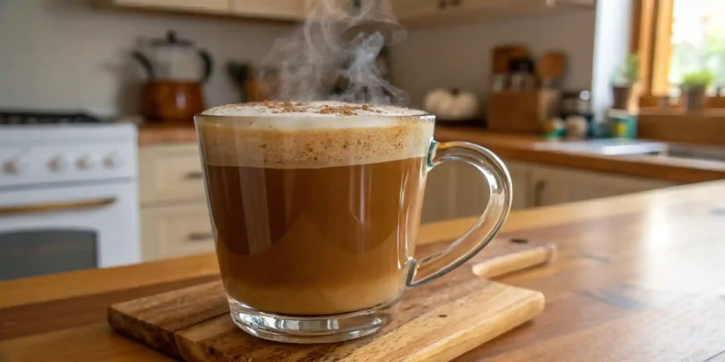 iced hojicha latte with visible layers