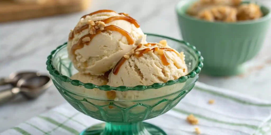 melting dulce de leche ice cream cone in glass