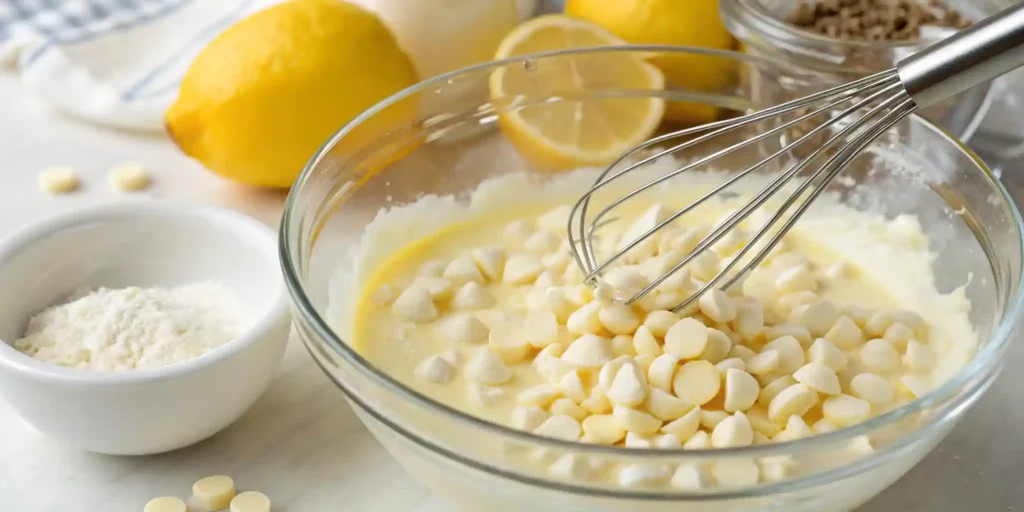 Mixing lemon juice into white chocolate