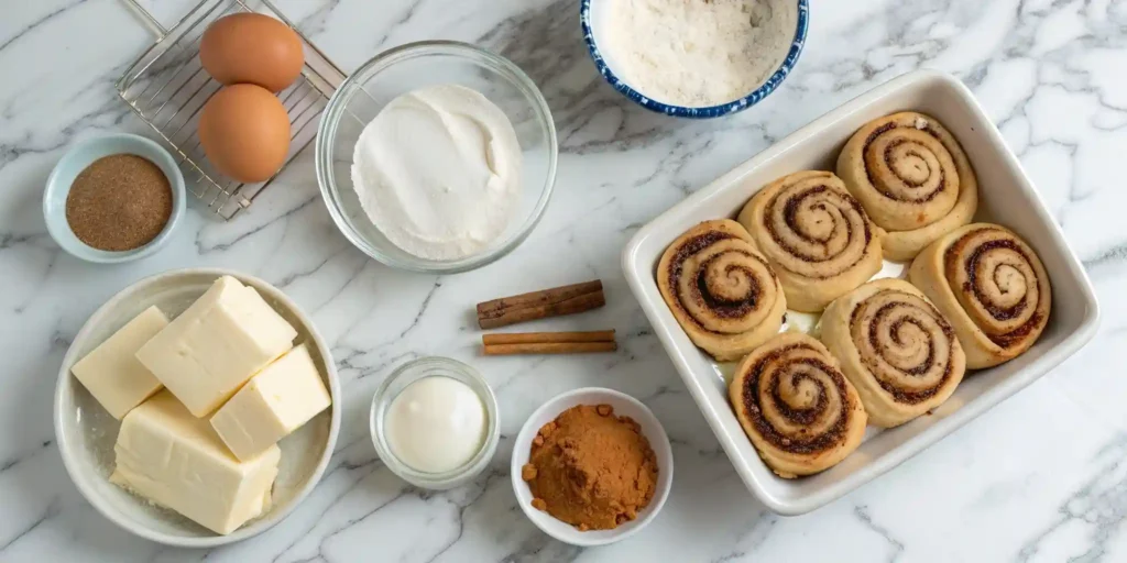 Rhodes cinnamon rolls ingredients with heavy cream and spices