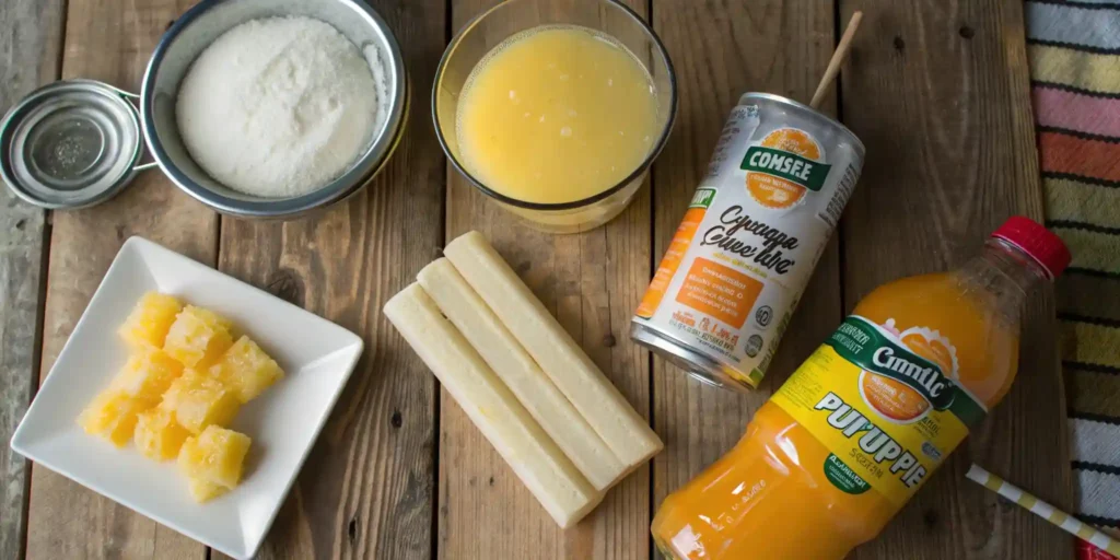 push pop ice cream ingredients – pineapple juice, orange soda, condensed milk
