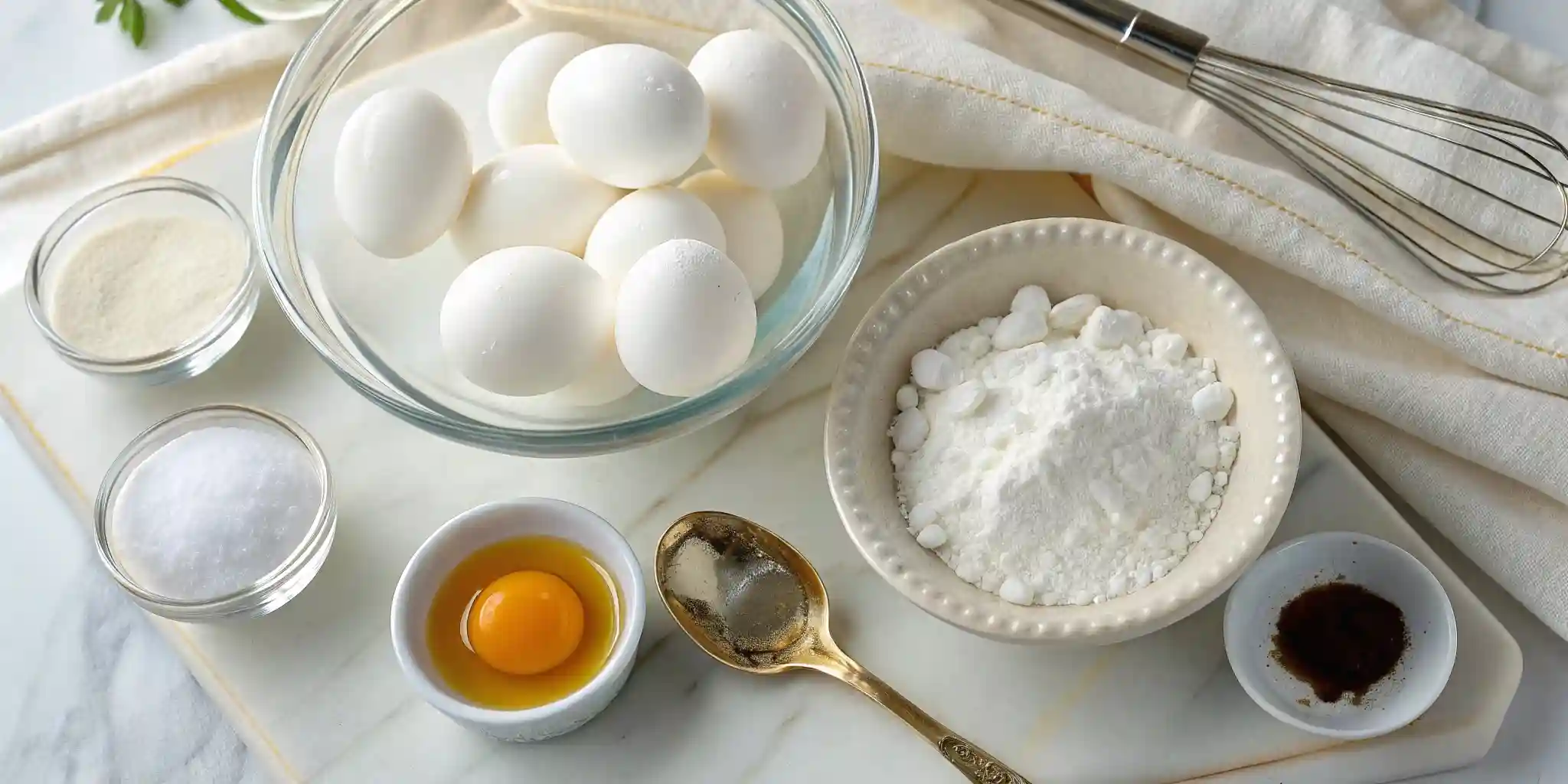meringue kisses recipe ingredients on white background
